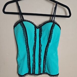 Elegant Teal Green Lace Trimmed Women's Corset Style Top